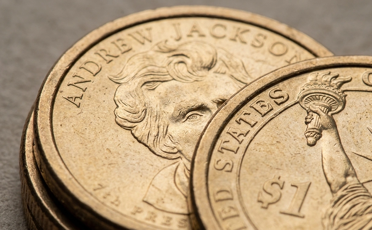 Macro image of Andrew Jackson Presidential $1 coin